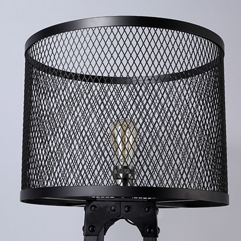 Alessio Modern Cylinder Mesh Screen Metal Floor Lamp, Black - Lumpaz