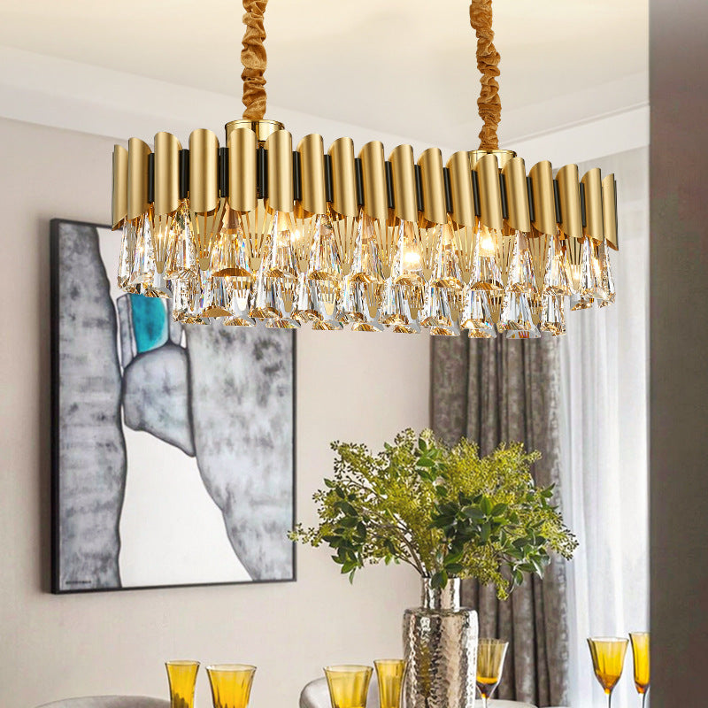 Marilyn Rectangular Luxury Metal Crystal Chandelier, Gold, Small - Lumpaz