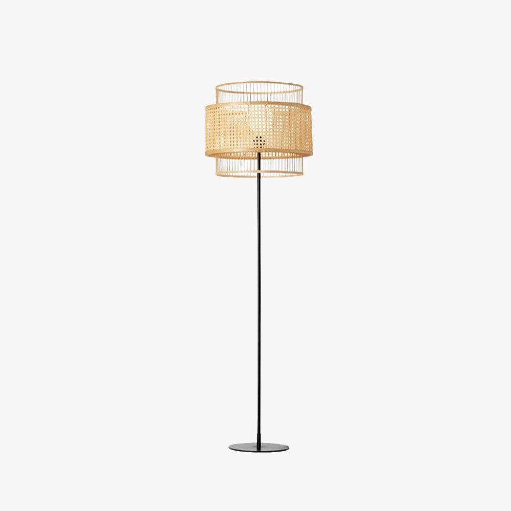 Ritta Zen Rattan/Willow Weave Tri-Layer Floor Lamp, Wood - Lumpaz