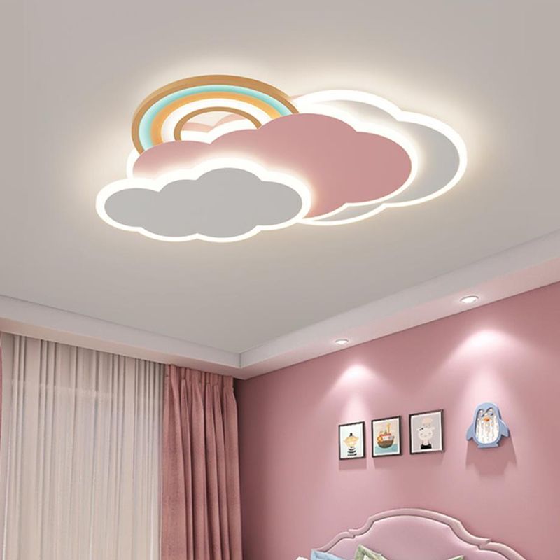 Minori Modern Cloud/Rainbow Metal/Acrylic Flush Mount Ceiling Light Pink/White - Lumpaz