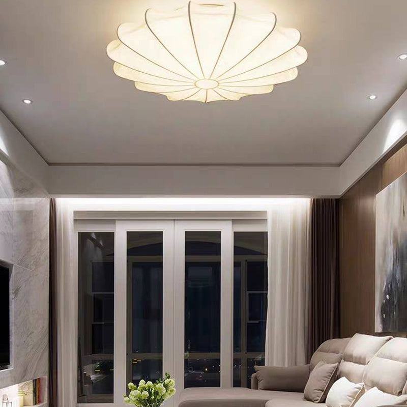 Renée Modern Elagant Round Metal/Fabric Flush Mount Ceiling Light, White - Lumpaz