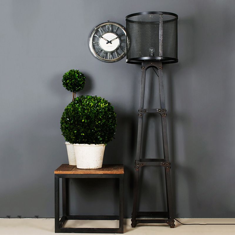 Alessio Modern Cylinder Mesh Screen Metal Floor Lamp, Black - Lumpaz