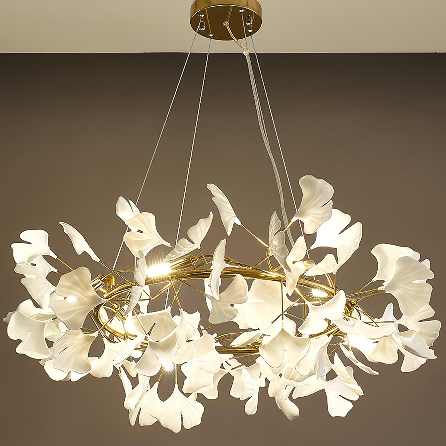 Olivia EarthenGlo Modern Kitchen White Art Deco Chandelier, Metal & Ceramic - Lumpaz
