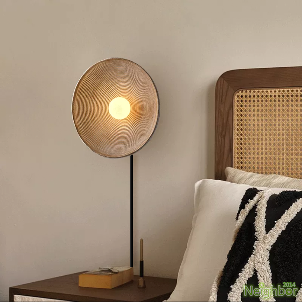 Elif Modern Round Indoor Wall Lamp Wood/White/Green Bedroom Living Room - Lumpaz