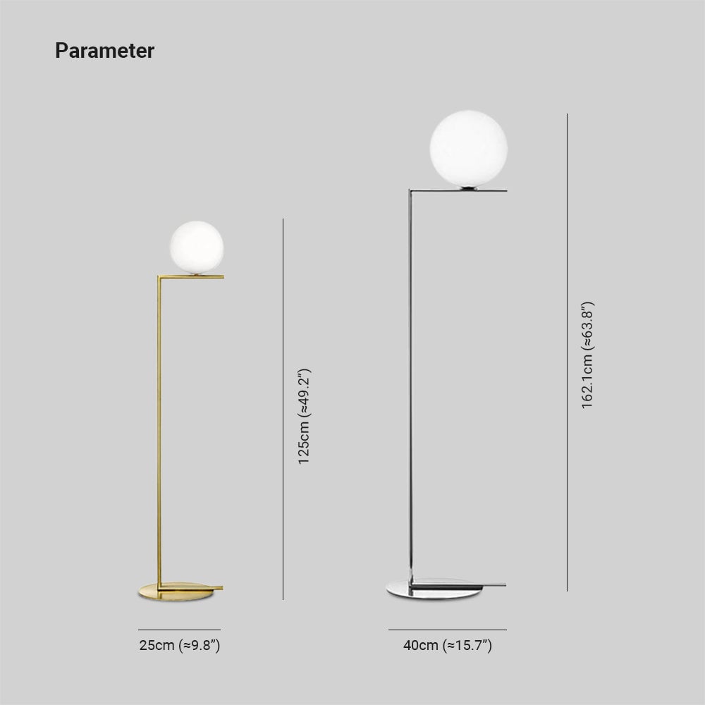 Valentina Modern Right Angle Globe Metal/Glass Standing Floor Lamp, Brass/Silver - Lumpaz