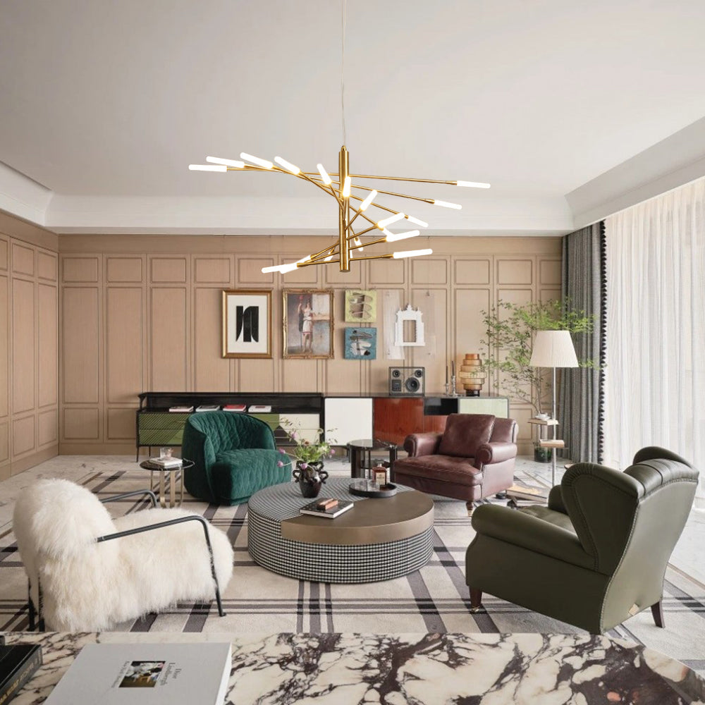 Lowry Modern Chandelier Black/Gold Metal/Acrylic Living Room - Lumpaz