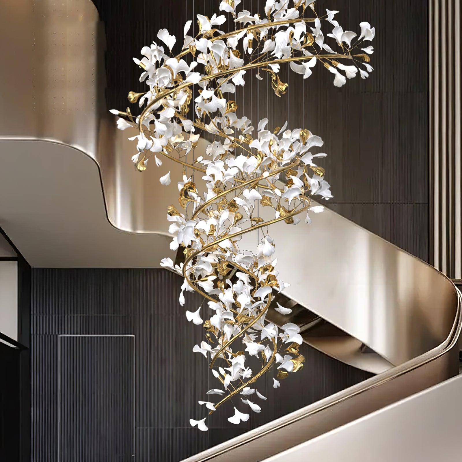 Olivia AntGlo Modern Gold Staircase Chandelier, Metal & Ceramic - Lumpaz