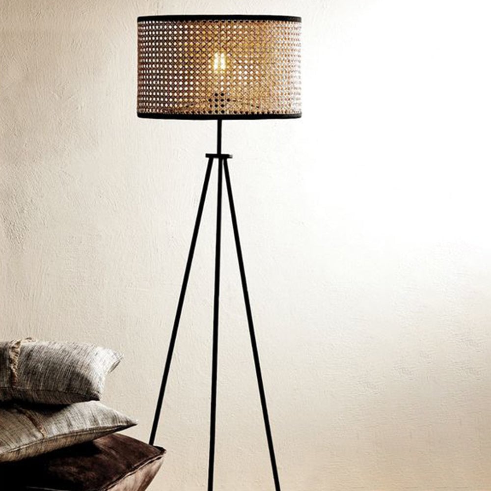 Ritta Natural Tripod Floor Lamp, Rattan/Willow Weave - Lumpaz