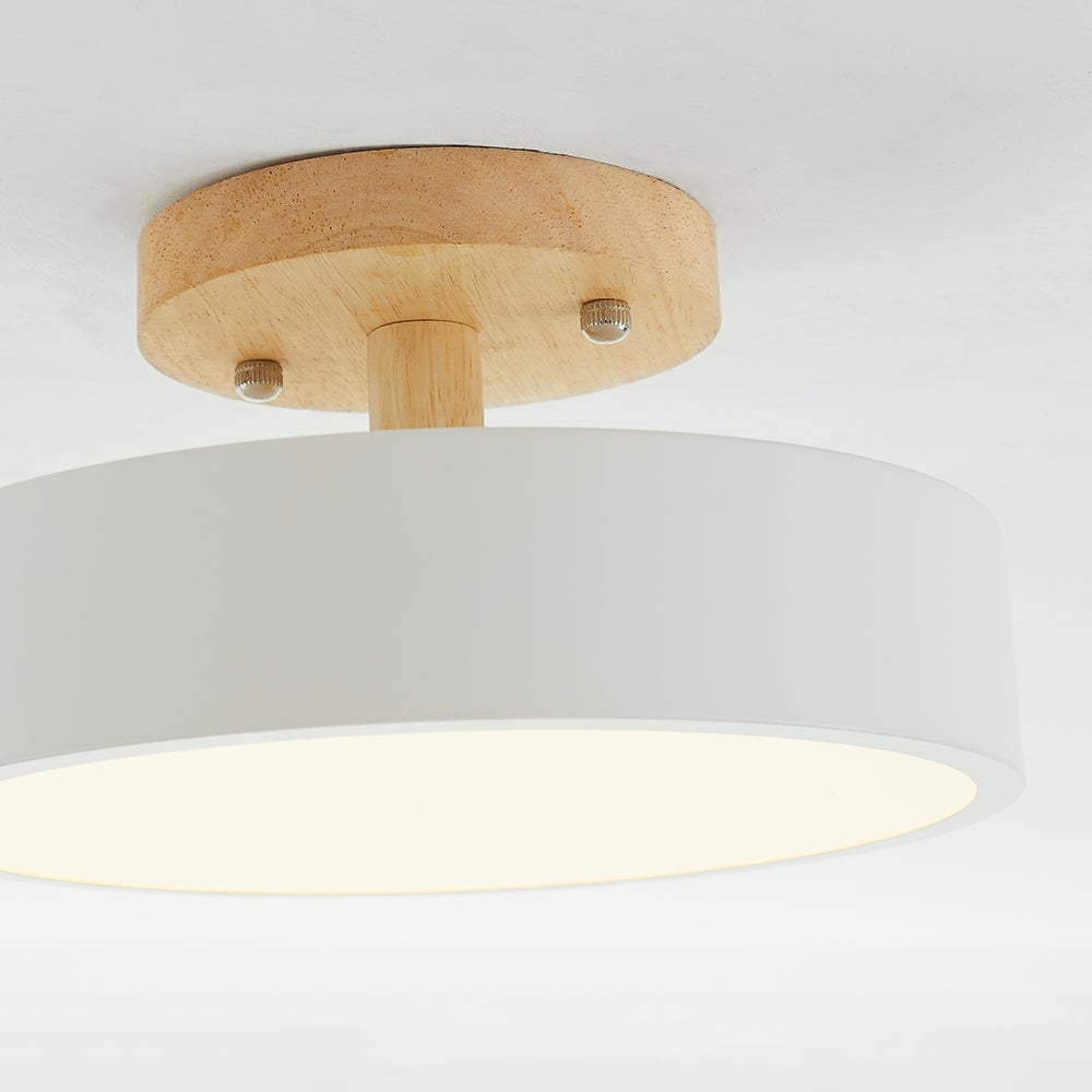 Quinn Round LED Flush Mount Ceiling Light Modern Wood/Acrylic - Lumpaz