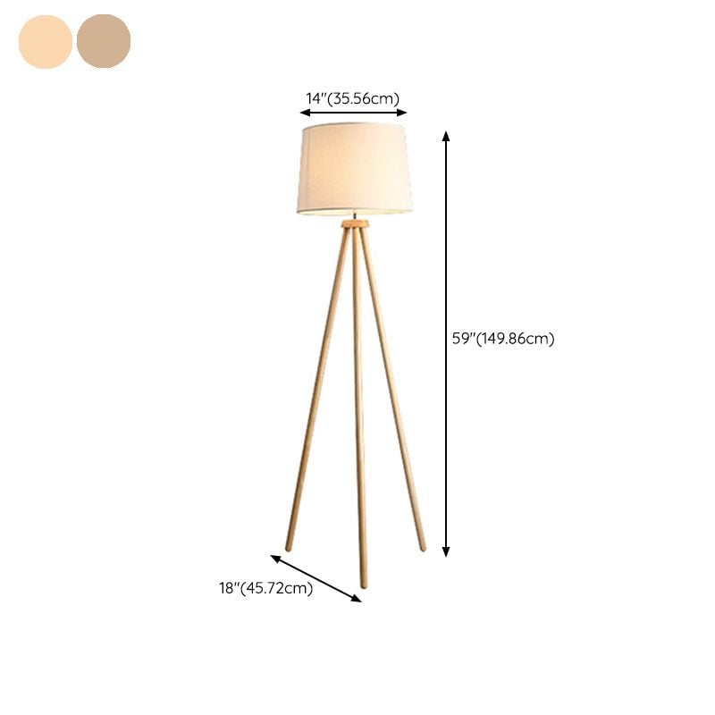 Muto Modern Cylinder Wood Fabric Floor Lamp, White/Beige - Lumpaz