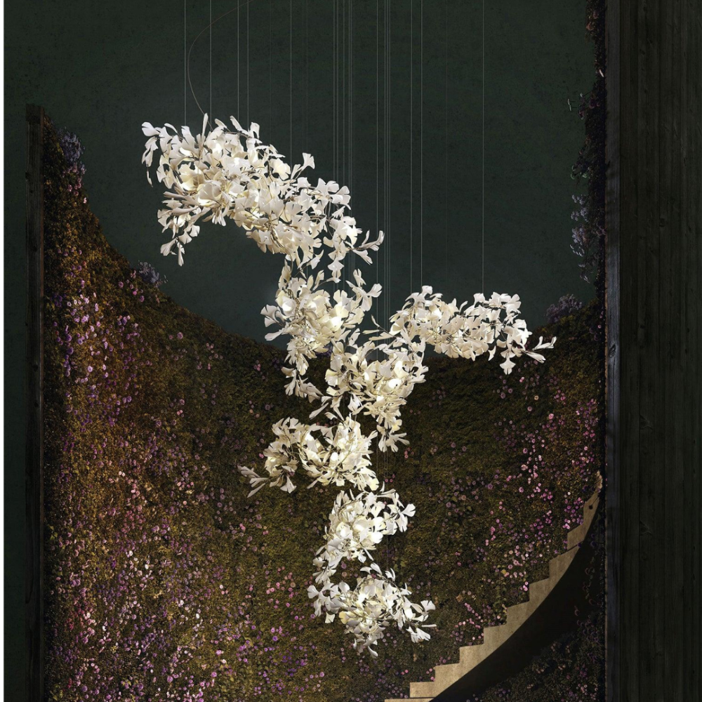 Olivia Modern Leaf Chandelier Metal/Ceramic Bedroom/Living Room - Lumpaz