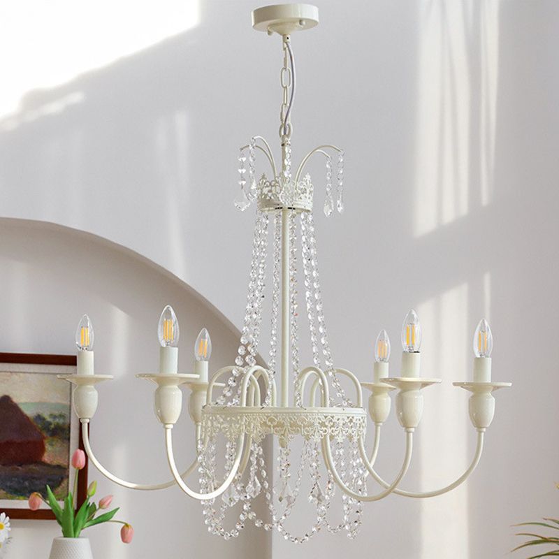 Silva Pendant Light Candle French, Crystal/Metal, White, Bedroom - Lumpaz