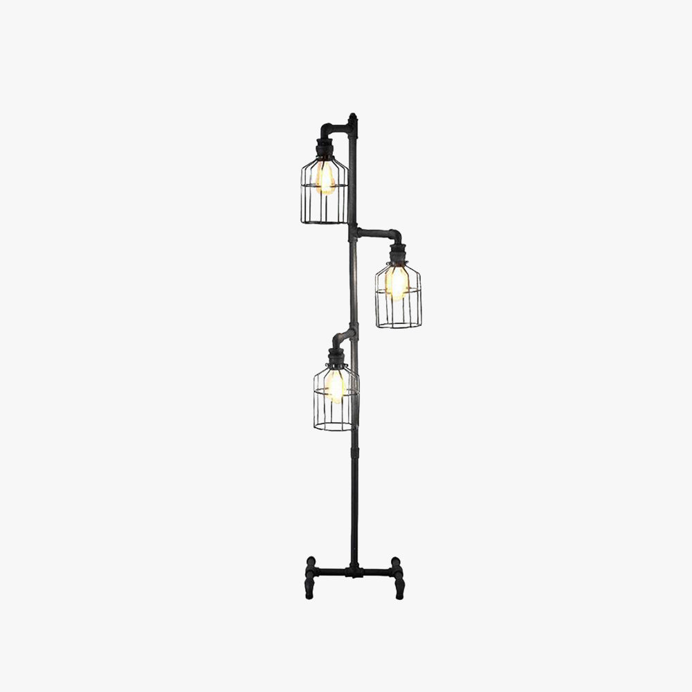 Alessio Retro Bird Cage Metal Floor Lamp, 3 Heads,Black - Lumpaz