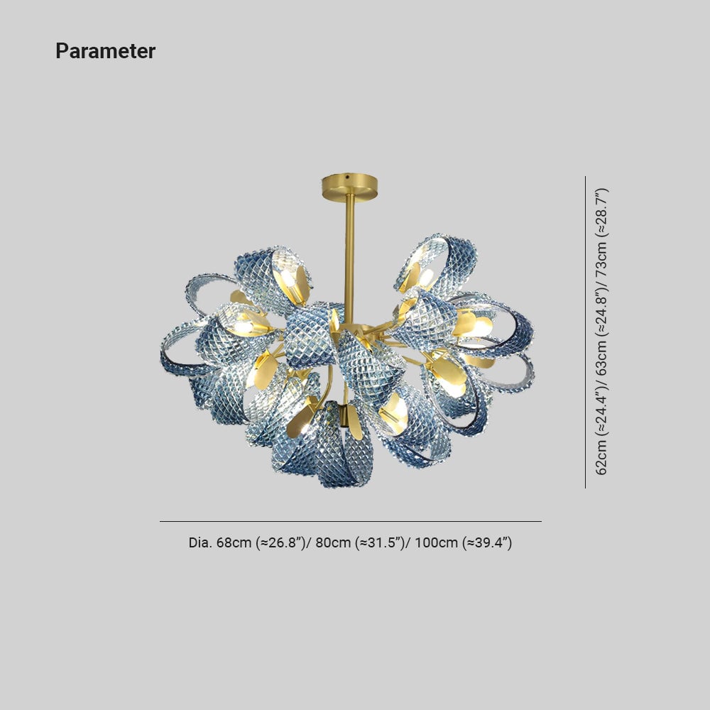 Hailie Vintage Art Deco Blue Glass Chandelier Living Room - Lumpaz