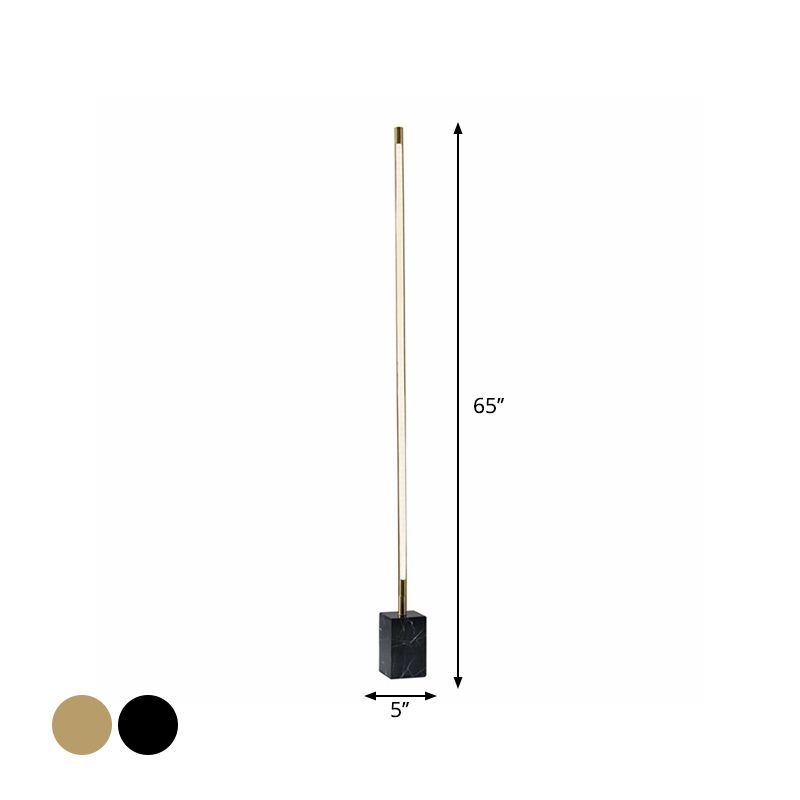 Edge Minimalist Linear Floor Lamp, Black/Gold, Metal/Marble - Lumpaz