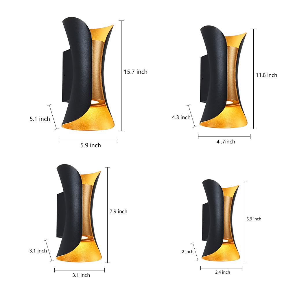 Curved LED Up and Down Lighting Waterproof Modern Outdoor Wall Lights - Lumpaz