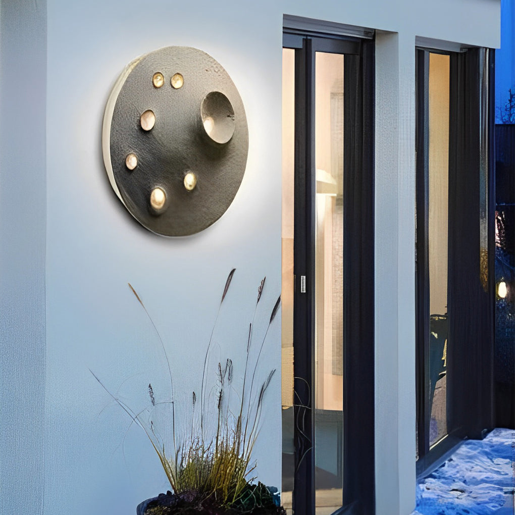 Round Creative Cement Lunar Crater Waterproof LED Outdoor Wall Lamp - Lumpaz