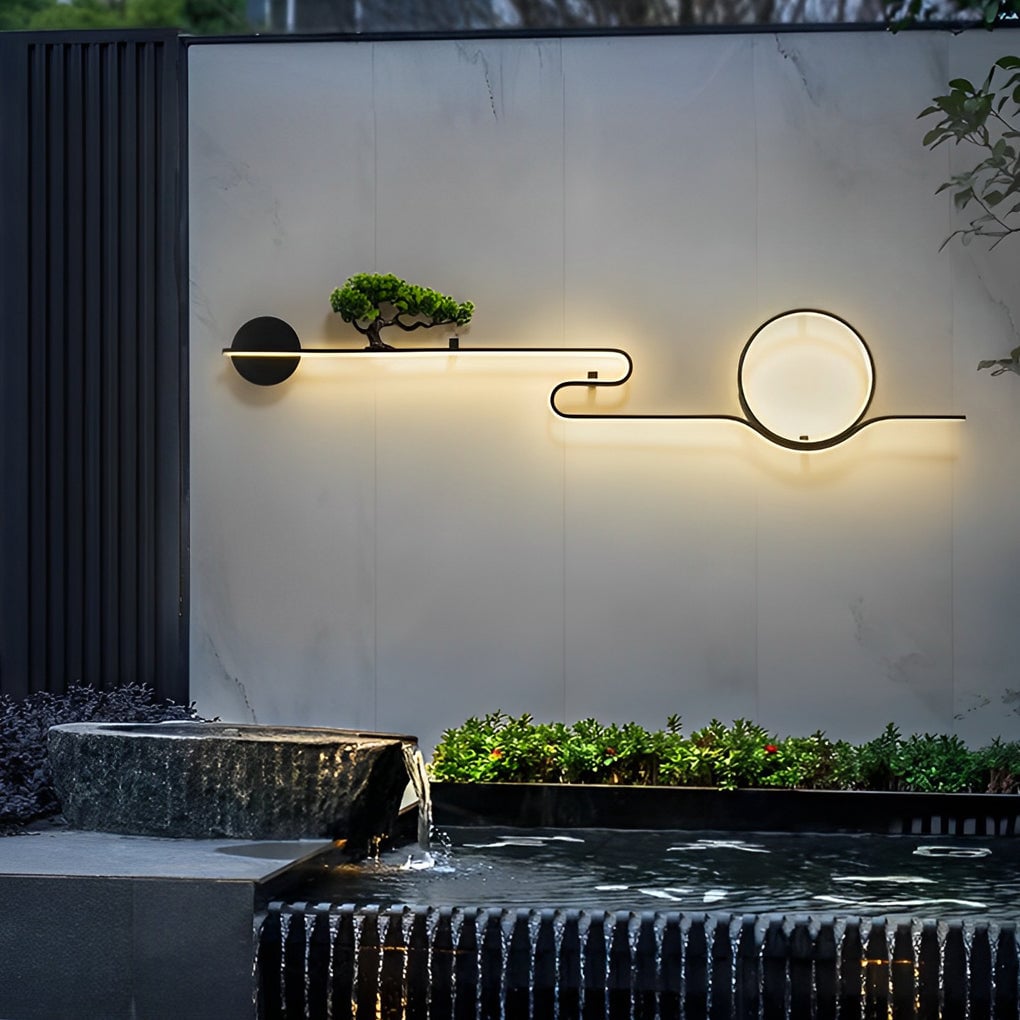 Moon Tree Scenery Waterproof LED Black Retro Outdoor Wall Lights Sconces - Lumpaz