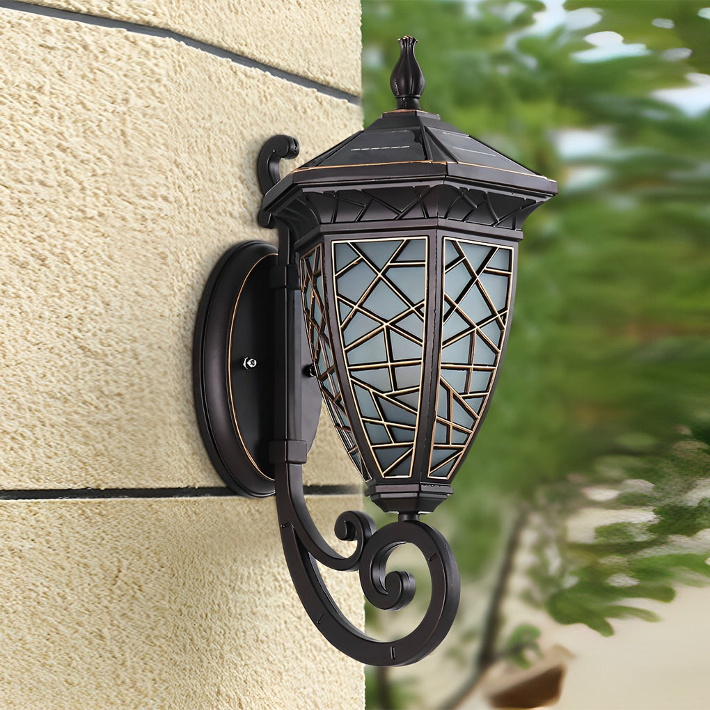 Retro Pattern Waterproof Black American Style Solar Powered Wall Lamp - Lumpaz