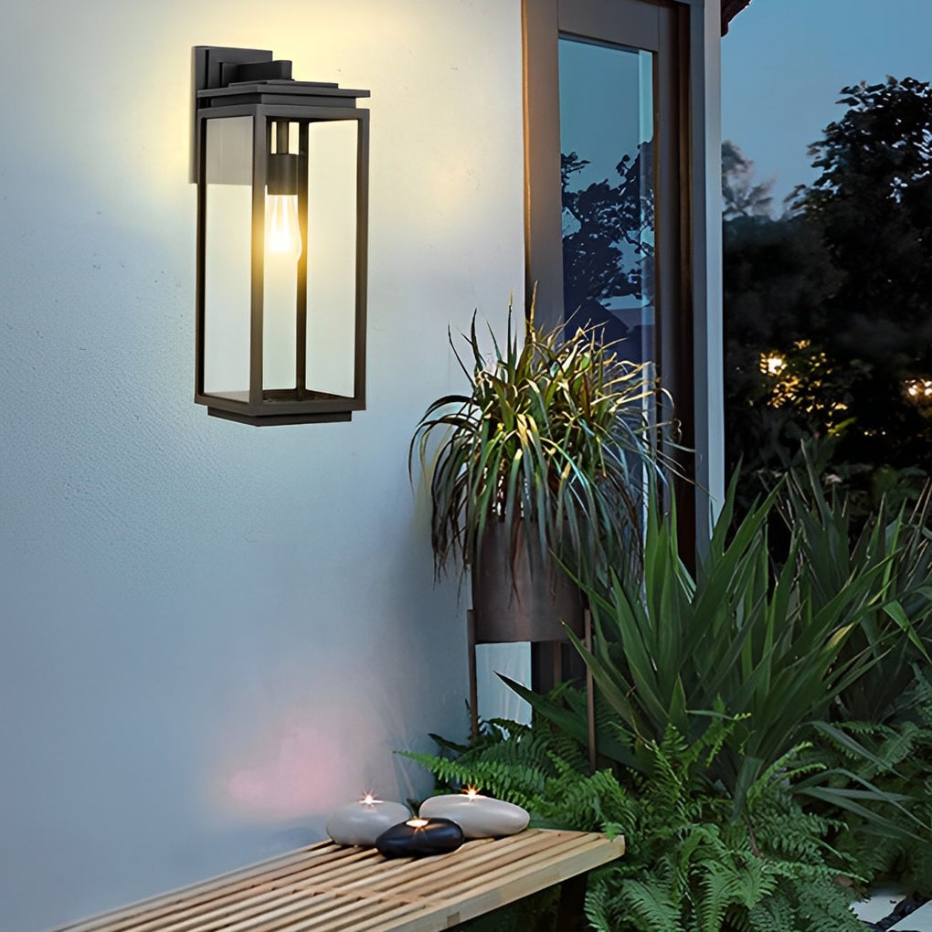 Waterproof Rectangular Glass Black Industrial Outdoor Wall Lamp Exterior Lights - Lumpaz