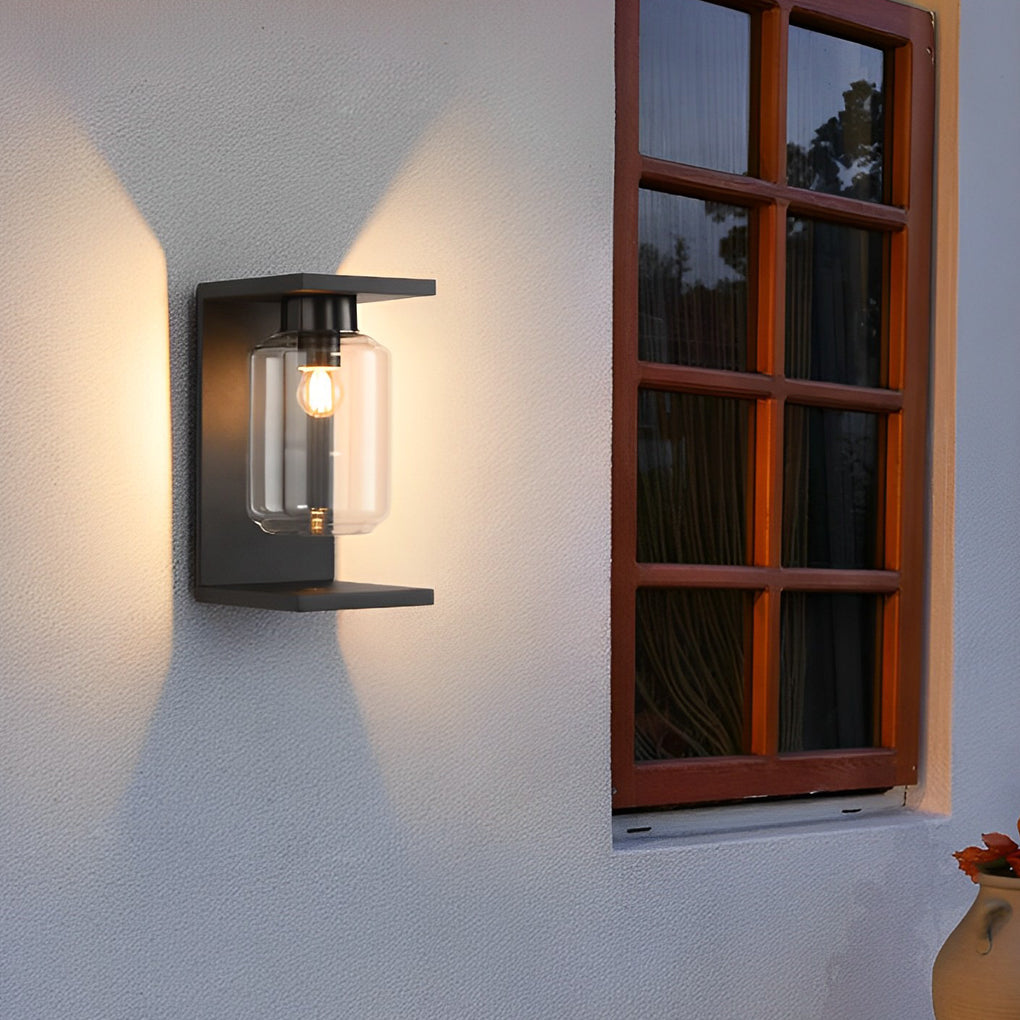 Outdoor Waterproof LED Glass Black Modern Solar Wall Lights with Remote - Lumpaz