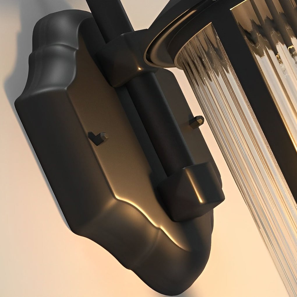 Waterproof Striped Glass Aluminum Black Retro Outdoor Wall Lights - Lumpaz