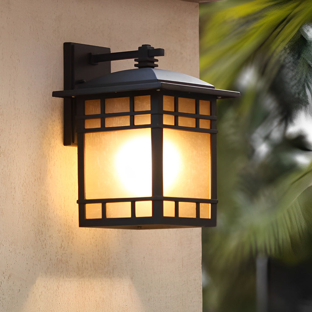 Square Retro Waterproof Yellow Glass Shade Vintage Outdoor Wall Lights - Lumpaz