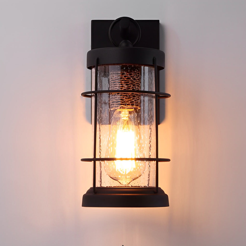 Waterproof Iron Glass Lantern Black Retro Rustic Exterior Wall Lights - Lumpaz