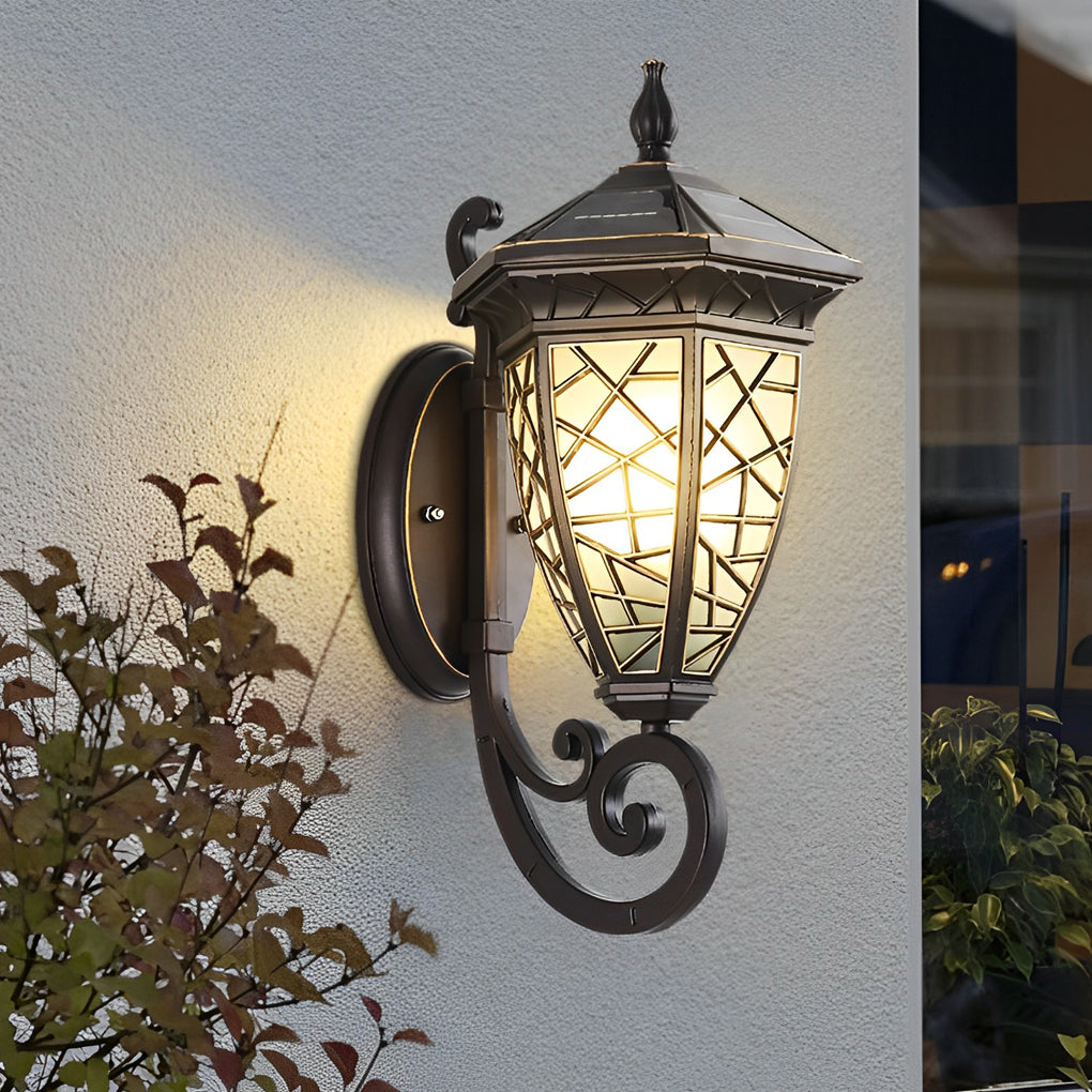 Retro Pattern Waterproof Black American Style Solar Powered Wall Lamp - Lumpaz