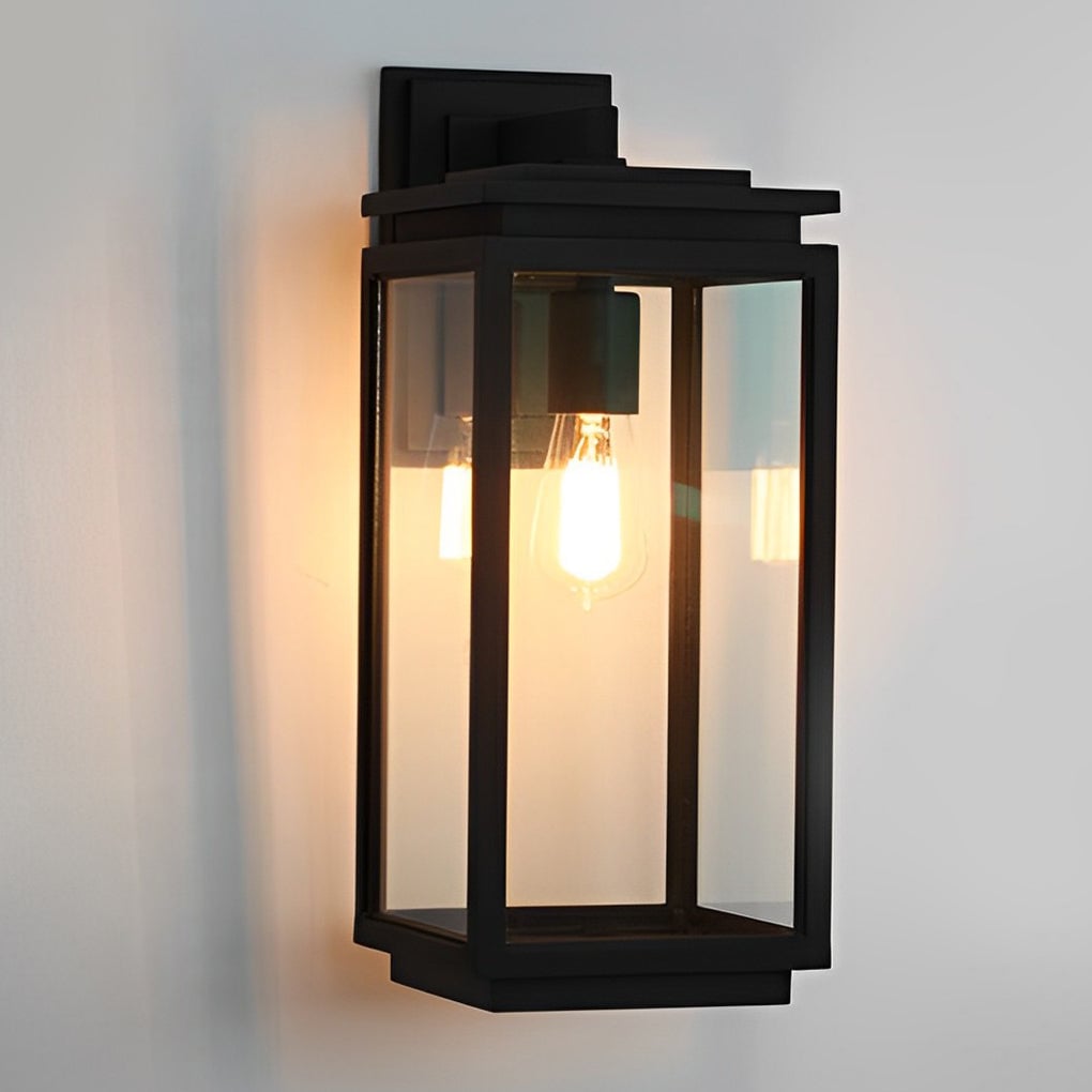 Waterproof Rectangular Glass Black Industrial Outdoor Wall Lamp Exterior Lights - Lumpaz