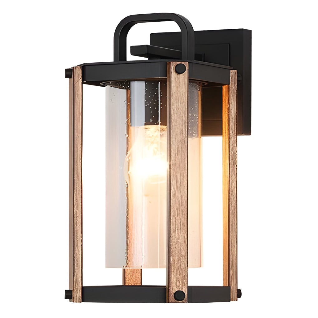 Lantern Shaped Waterproof Glass Black Industrial Outdoor Wall Sconce Lighting - Lumpaz