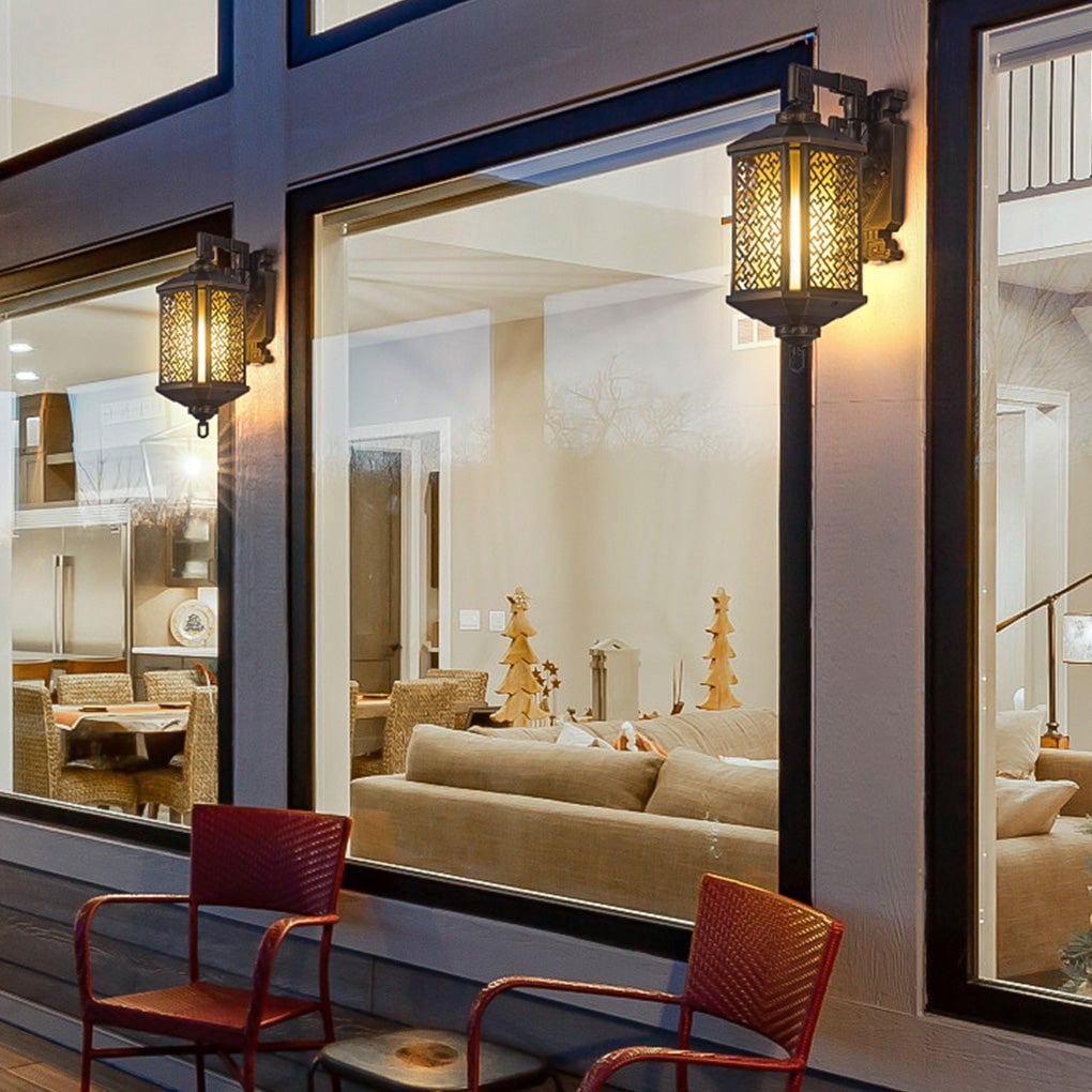 Classical Hollow Pattern Outdoor Waterproof Wall Lamp for Villa Courtyard Corridor - Lumpaz