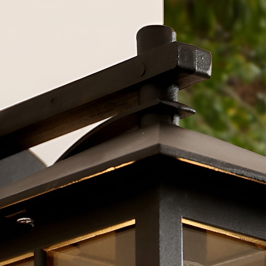 Antique Lantern Shaped Glass Waterproof Black Modern Wall Sconce Lighting - Lumpaz