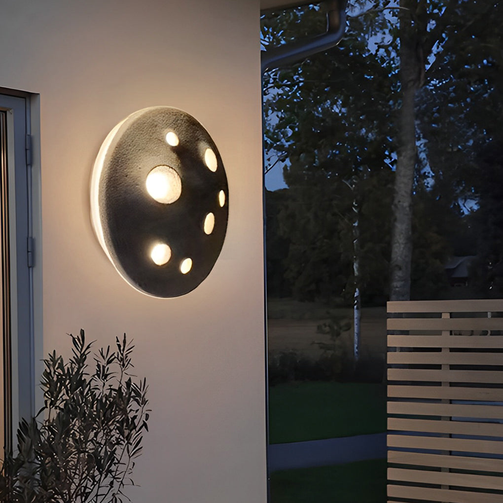 Round Creative Cement Lunar Crater Waterproof LED Outdoor Wall Lamp - Lumpaz