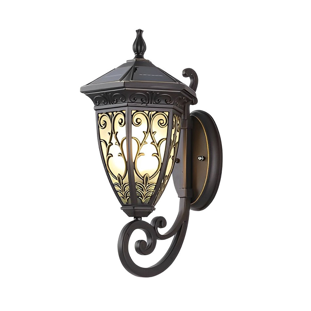 Vintage Flower Pattern Waterproof Black American Style Solar Wall Lamp - Lumpaz