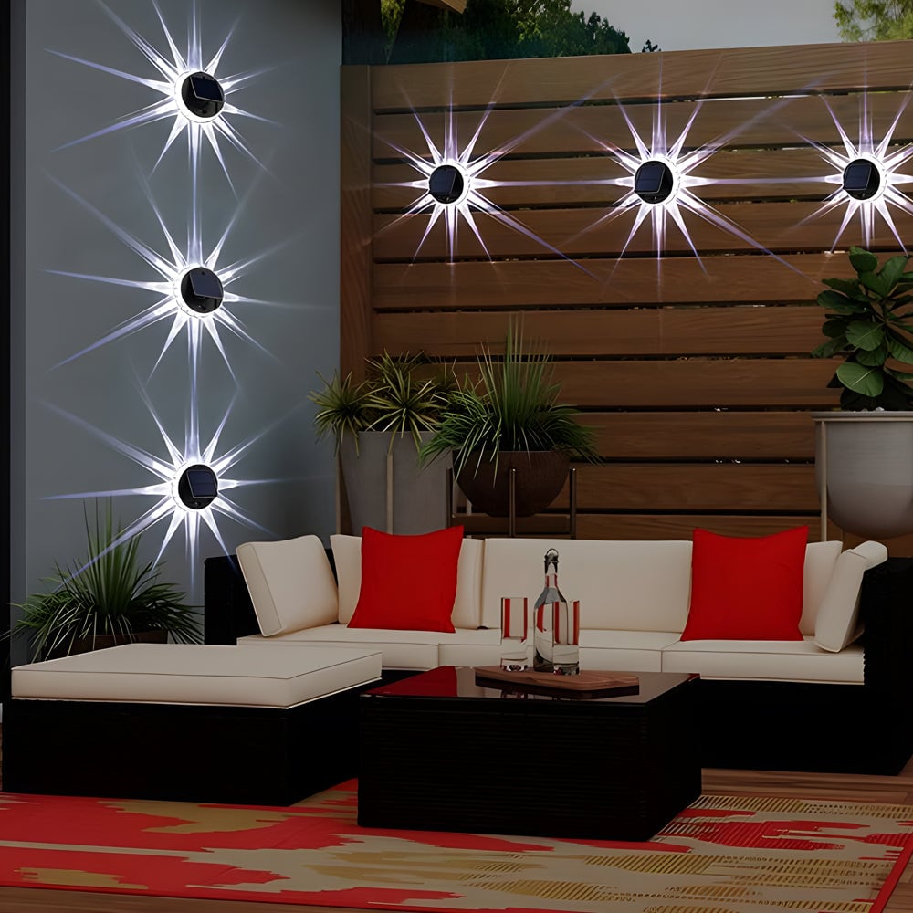 Round 9 LED Solar Petal Wall Light 3 Mode with Remote Outdoor Wall Sconce Lamp Waterproof Wall Mount Lighting - Lumpaz
