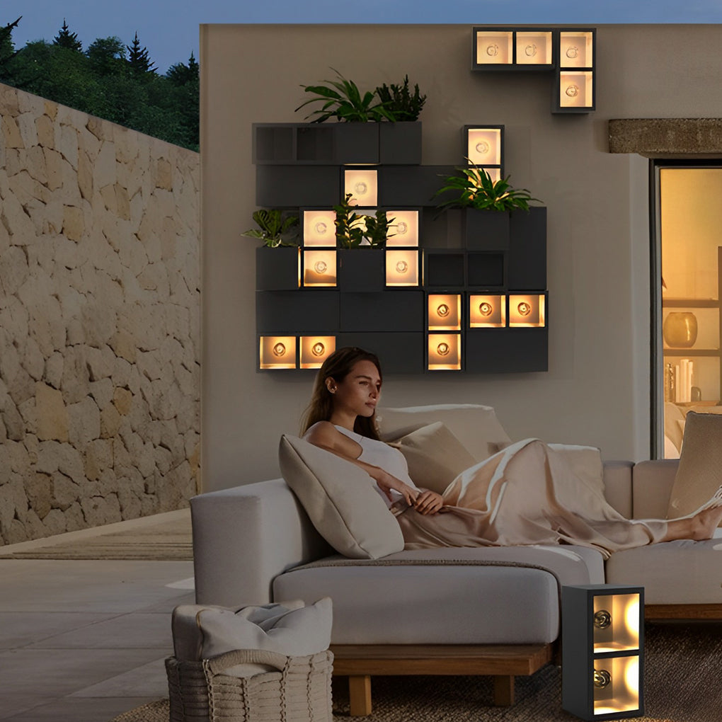 Waterproof Creative Square Combination LED Black Wall Lamp with Flowerpot - Lumpaz
