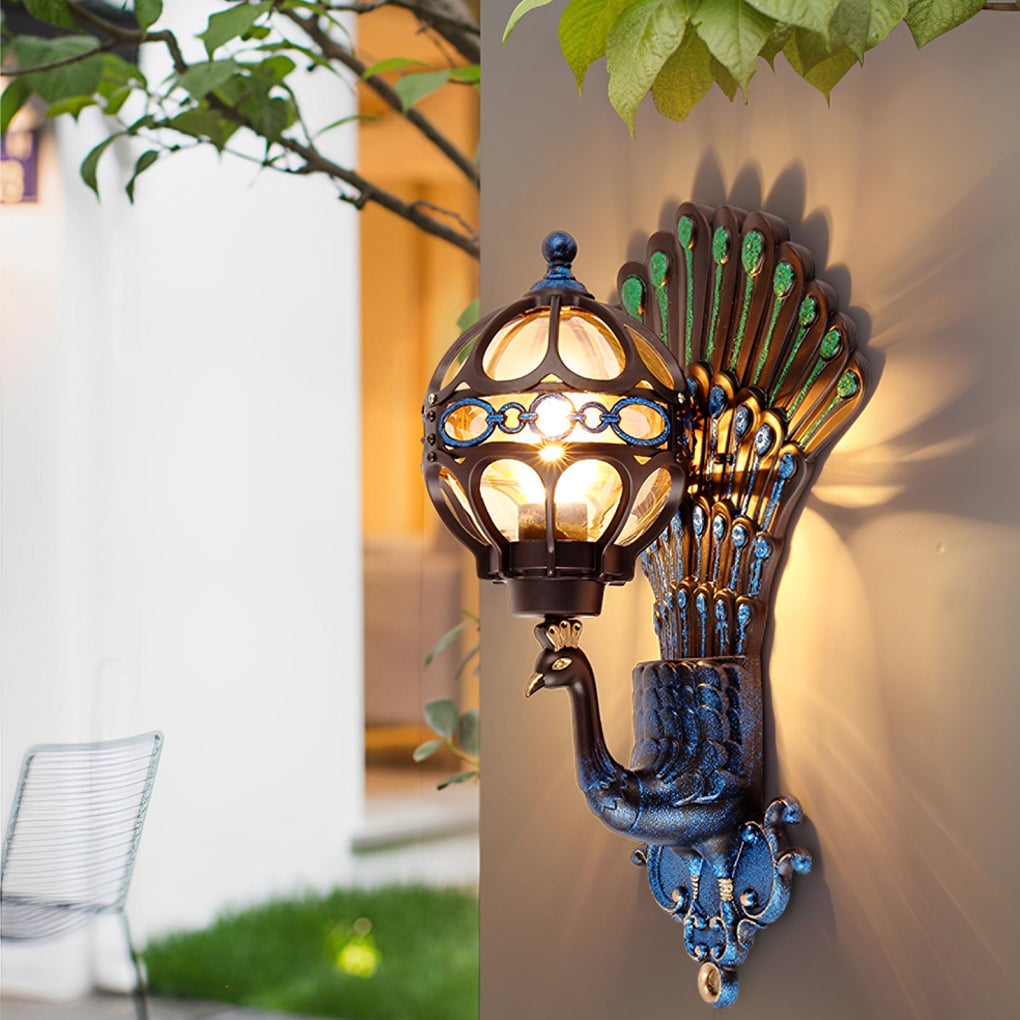 Waterproof Retro Peacocks Aluminum European Style Outdoor Wall Light - Lumpaz