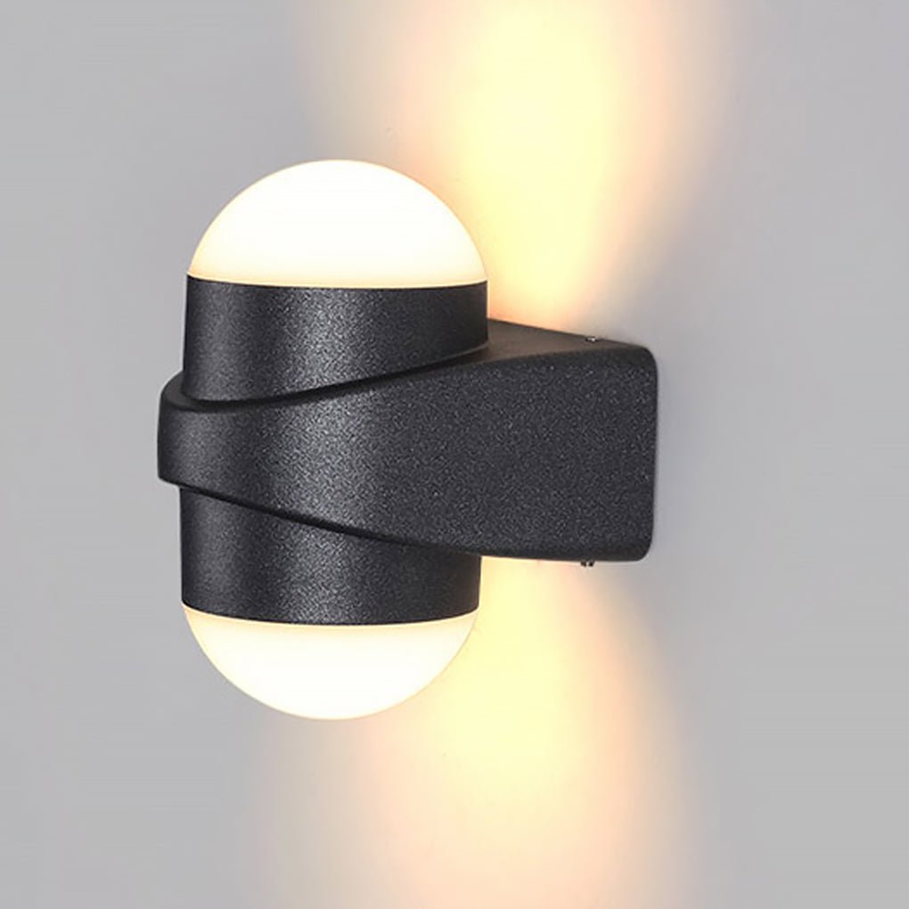 Round Waterproof LED Black Modern Up and Down Lights Outdoor Wall Sconces - Lumpaz
