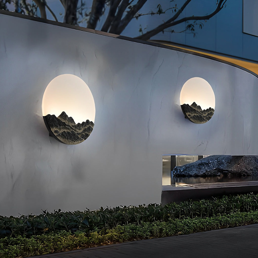 Round Creative Mountain Scenery LED Waterproof Modern Outdoor Wall Lamp - Lumpaz