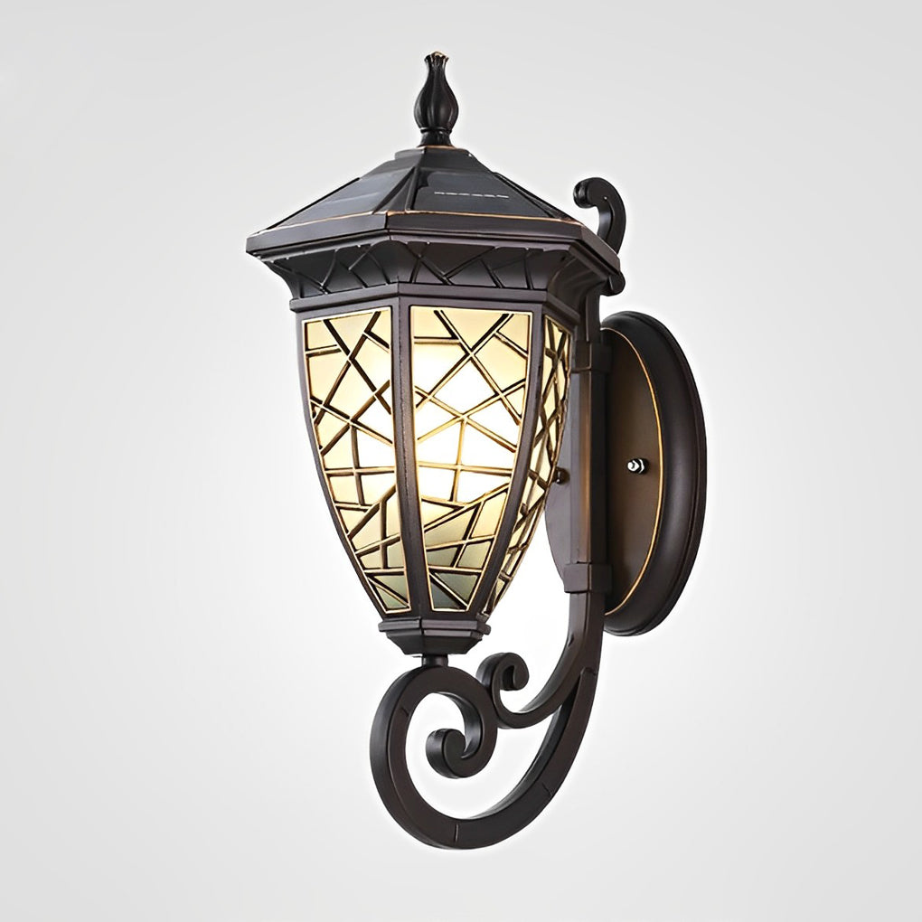 Retro Pattern Waterproof Black American Style Solar Powered Wall Lamp - Lumpaz