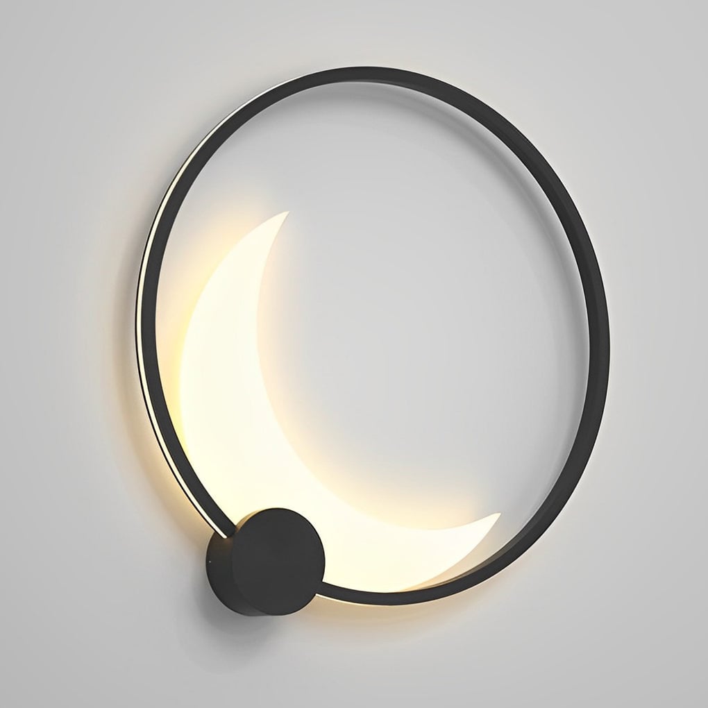 Round Moon Waterproof Black LED Wall Sconce Lighting Outdoor Wall Lamp - Lumpaz