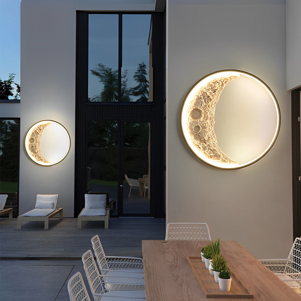 Round Creative Moon Resin Lunar Texture Waterproof Outdoor Wall Lights - Lumpaz