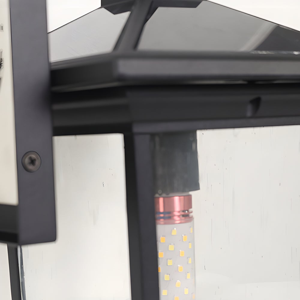 Square Waterproof Aluminum Glass Black Retro Solar Outdoor Wall Lights - Lumpaz