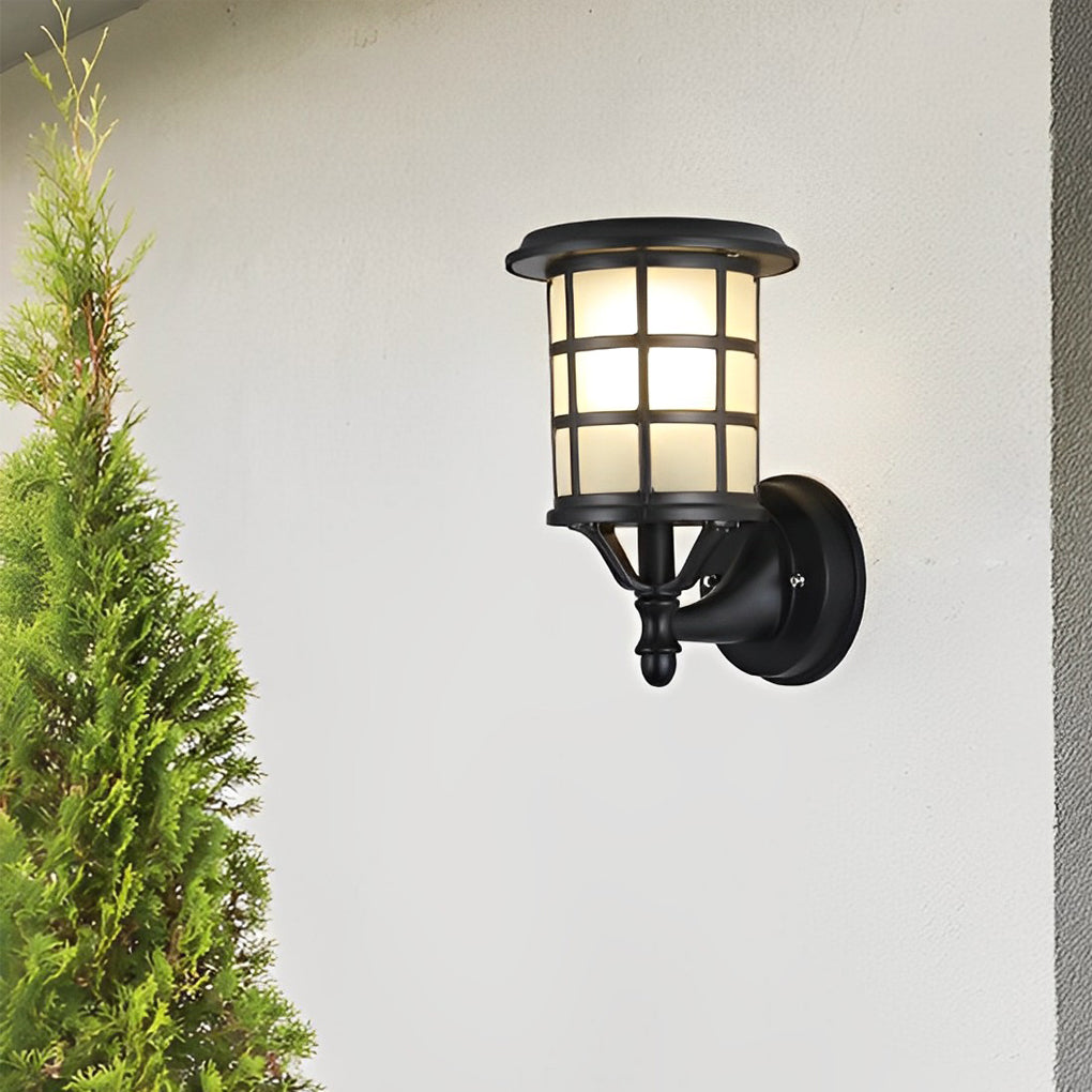 Retro Round Three Step Dimming Black European-style Solar Wall Sconces - Lumpaz