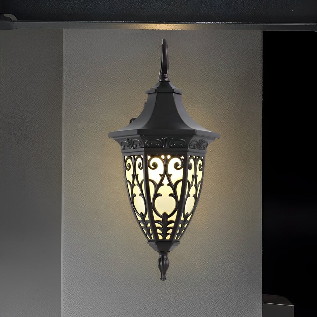 Vintage Flower Pattern Waterproof Black American Style Solar Wall Lamp - Lumpaz