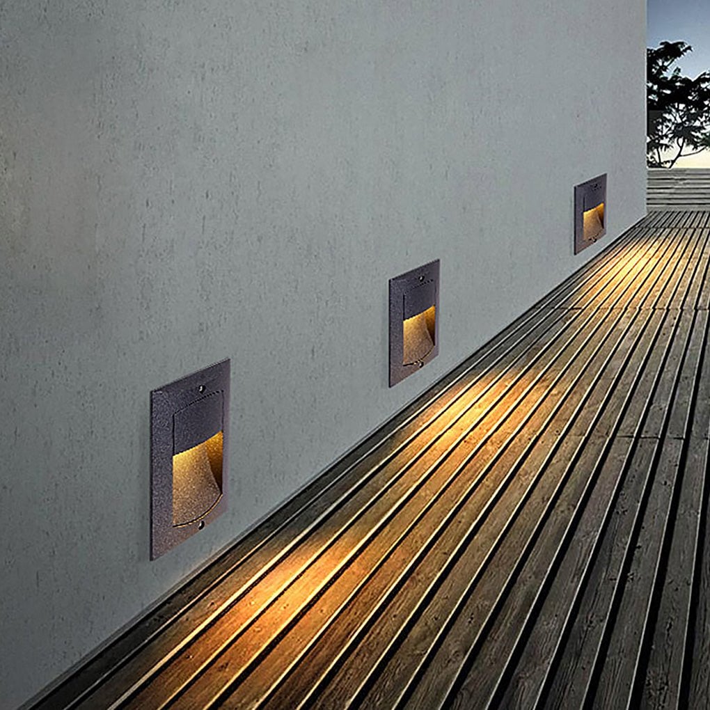 Rectangle Waterproof LED Black Modern Outdoor Step Lights Recessed Stair Sconces - Lumpaz