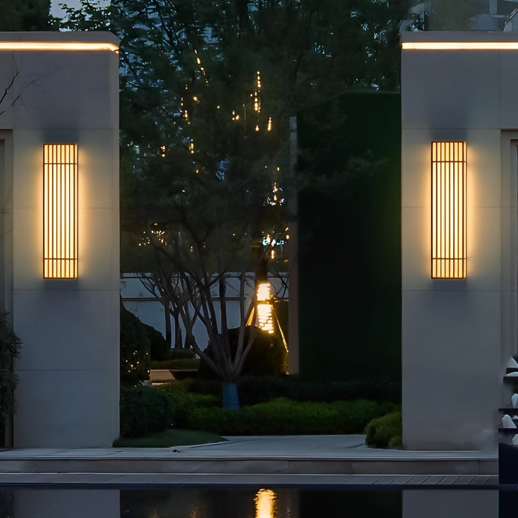 Retro Vertical Stripe Grid LED Waterproof Brown Outdoor Wall Lamp - Lumpaz