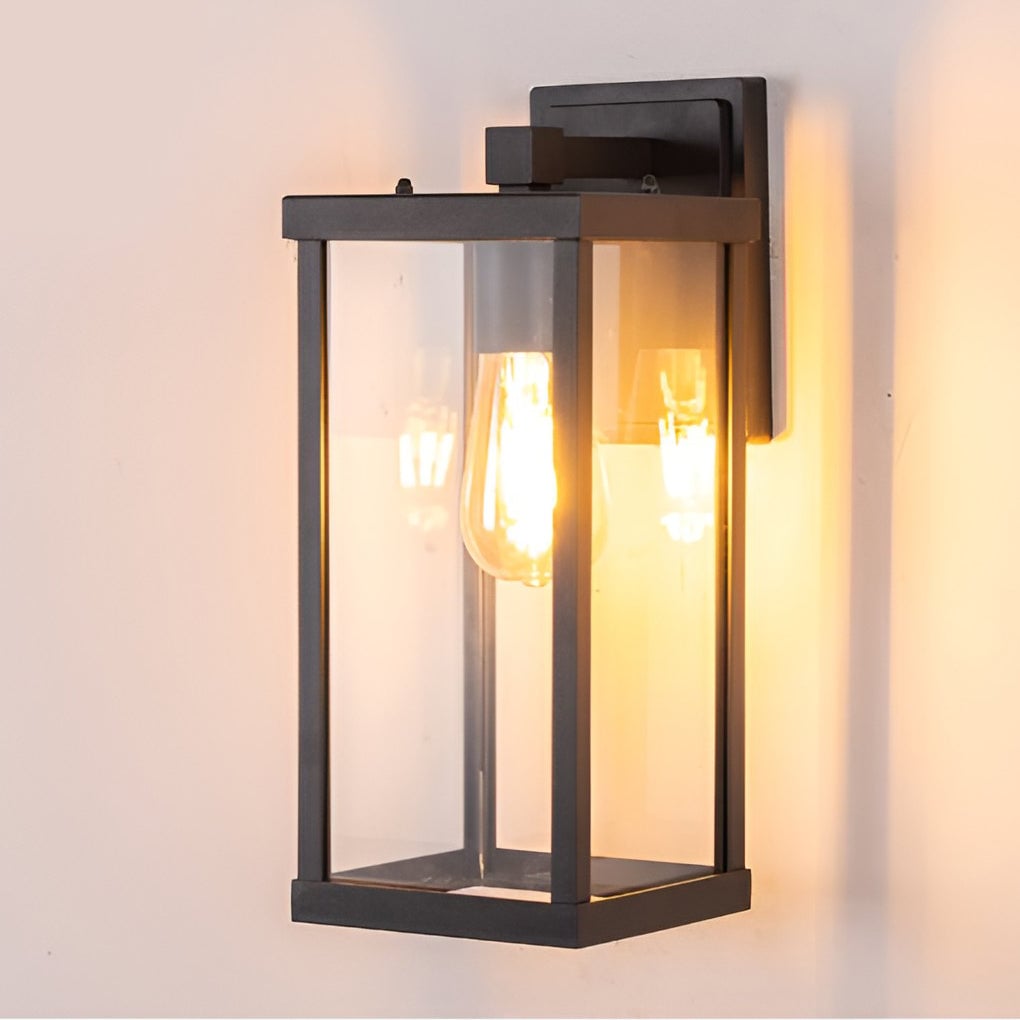 Rectangular Glass Waterproof Black Modern Outdoor Wall Lamp Exterior Lights - Lumpaz
