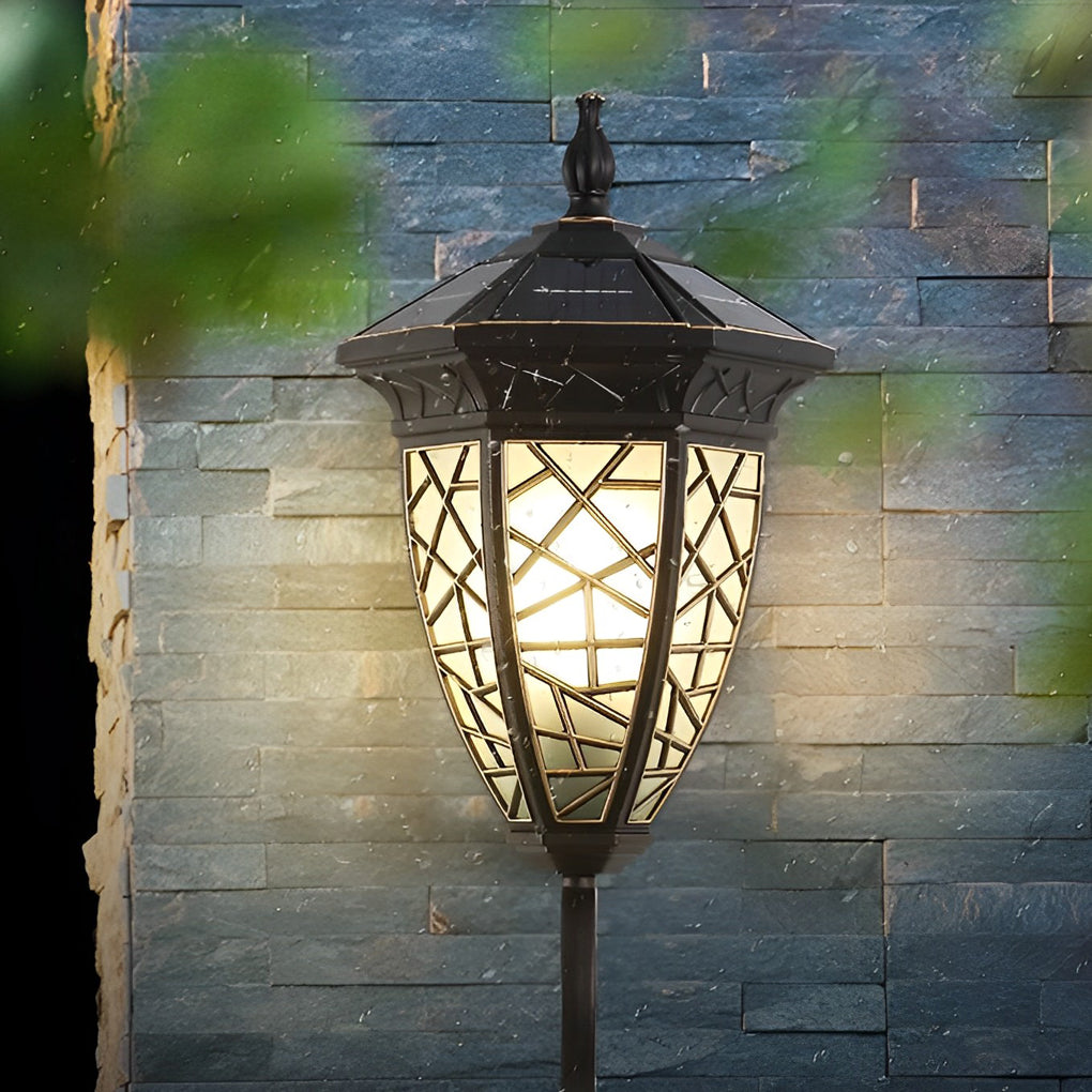 Retro Pattern Waterproof Black American Style Solar Powered Wall Lamp - Lumpaz
